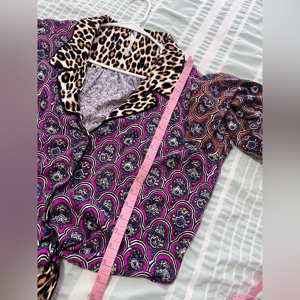 Anthropologie Patterned long sleeves paisley print and leopard collar Top size M - Picture 9 of 15